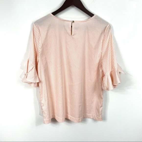 2 for 25 💥 Calvin Klein Striped 3/4 Ruffled Top in White and Blush - Picture 3 of 5
